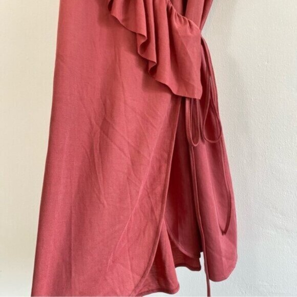 ZARA Wrap Sun Dress Ruffle V Neck Womens Small Pink Blush Summer Sleeveless Mini - Picture 11 of 12